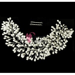 Tiara Ti005OO Argintie pentru mirese cu pele Crem + 2 Agrafe